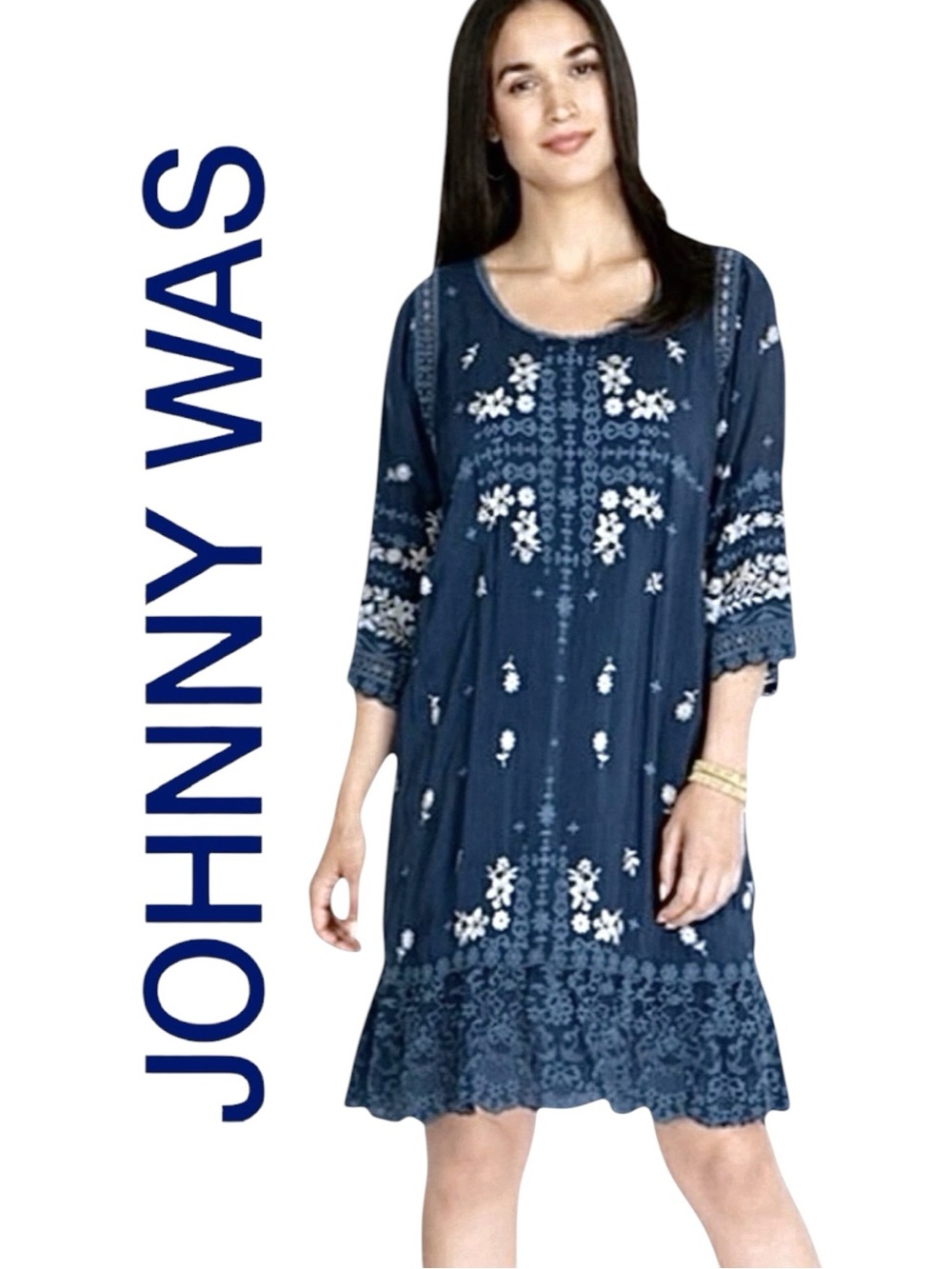Johnny Was • NWT Navy Embroidered Abella Dress || Large